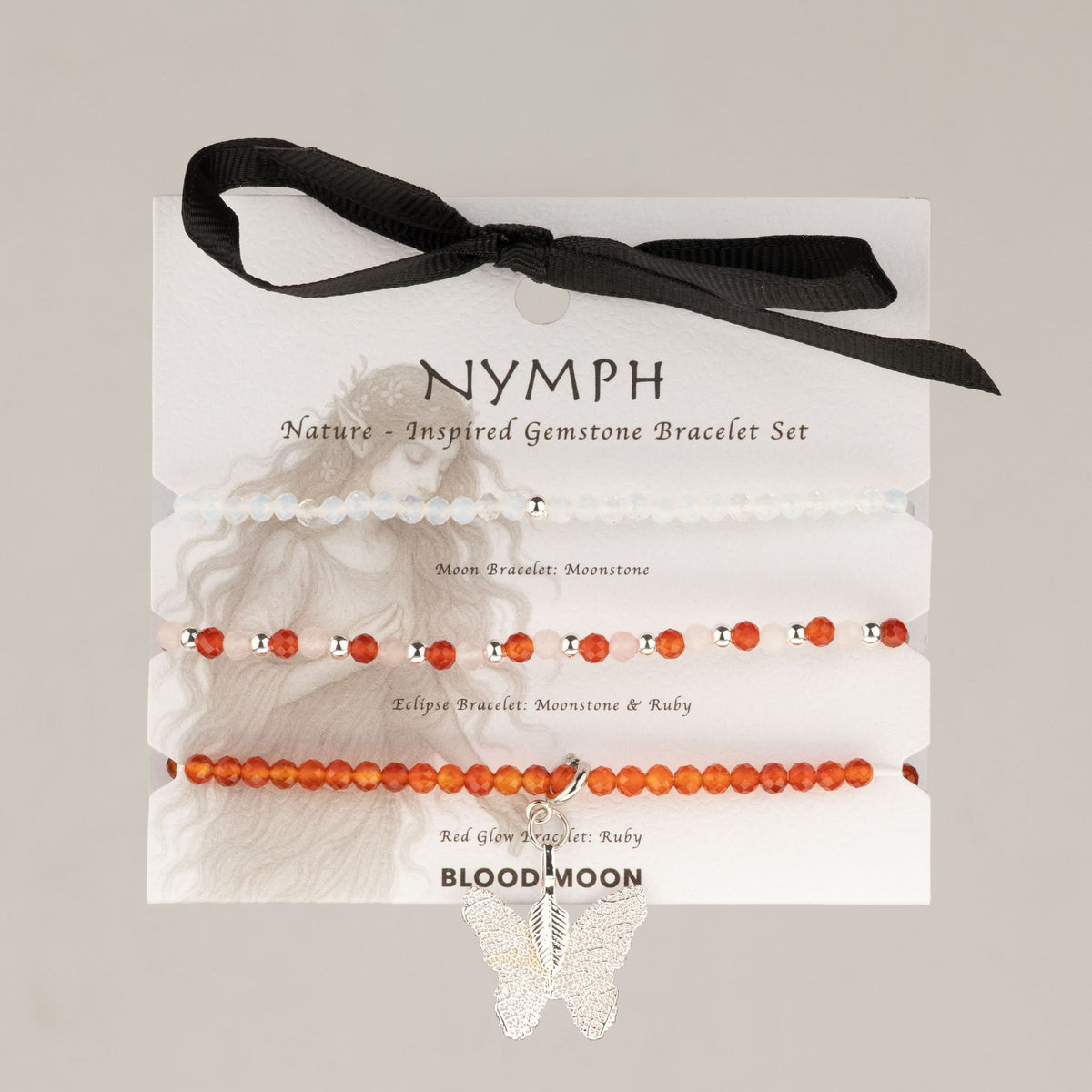 Set de 3 pulseras de piedras Espíritu de Ninfa · Luna de sangre