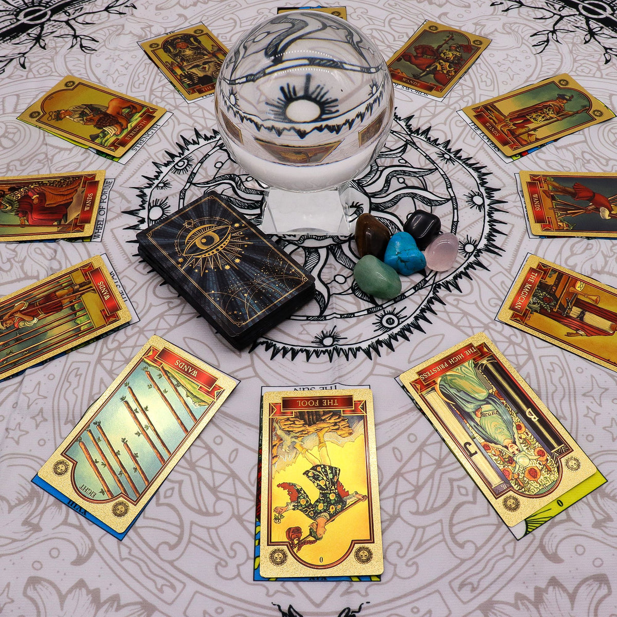 Paño para tarot · Árbol de la vida · 75 × 75 cm