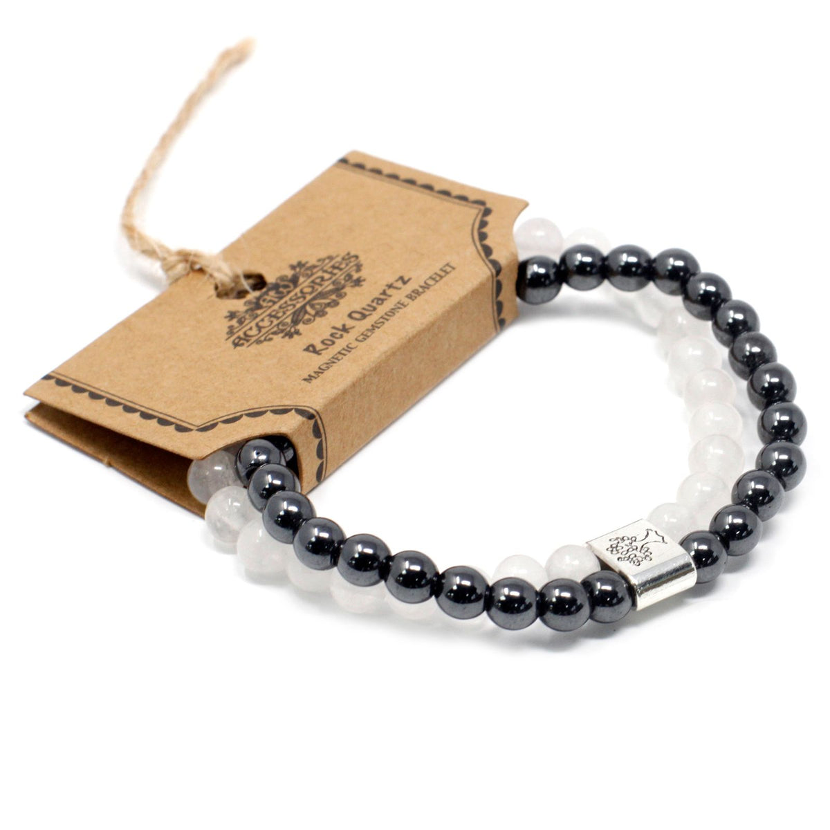 Pulsera de cuarzo blanco con cuentas magnéticas