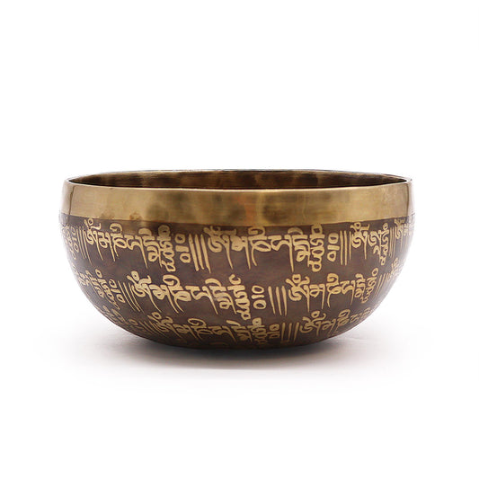 Cuenco tibetano grabado · Mantra, 16 cm