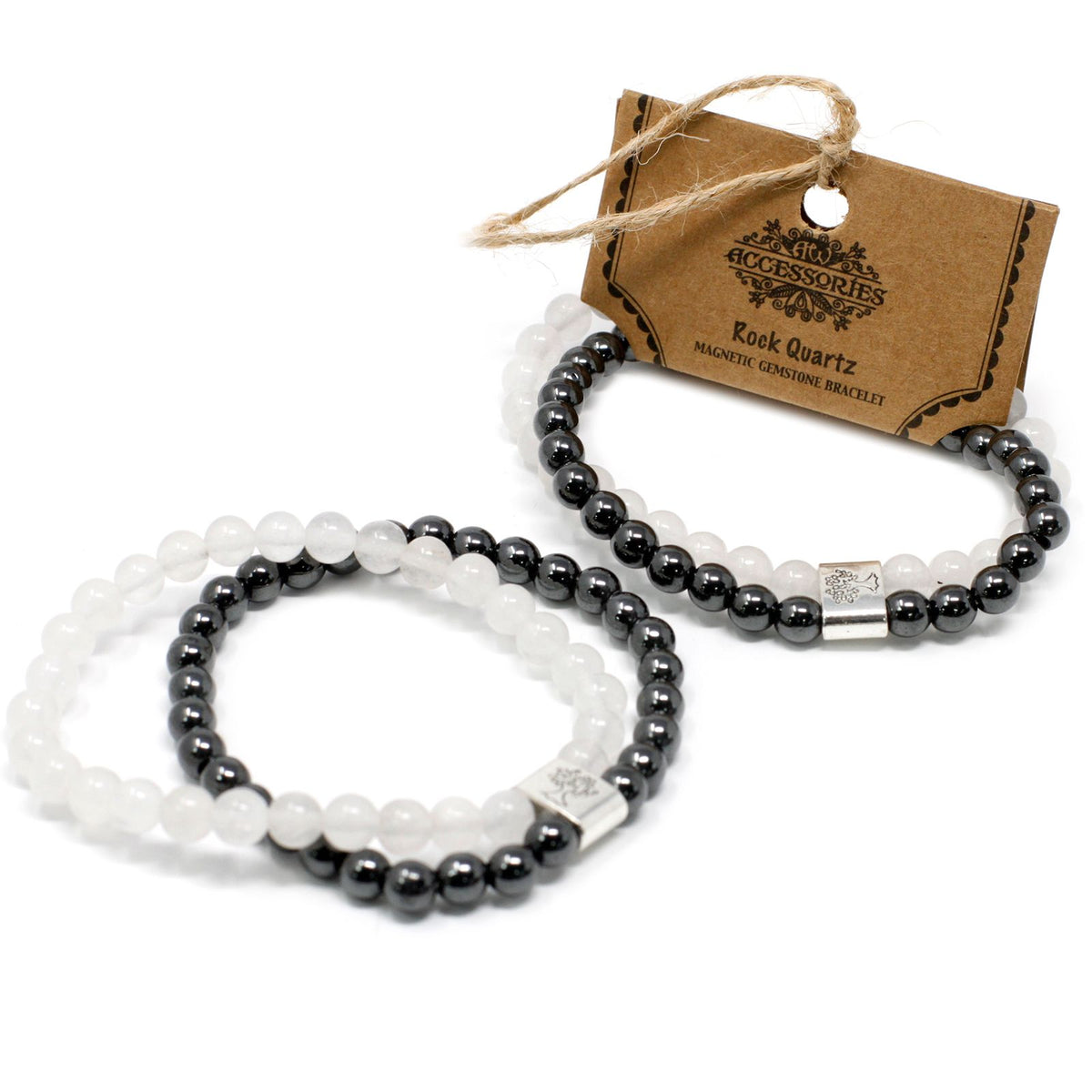 Pulsera de cuarzo blanco con cuentas magnéticas