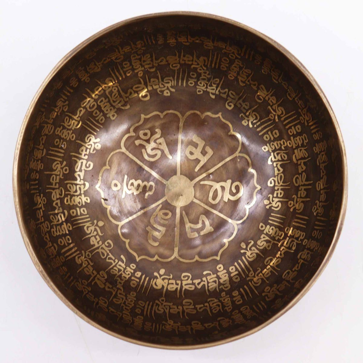 Cuenco tibetano grabado · Mantra, 16 cm