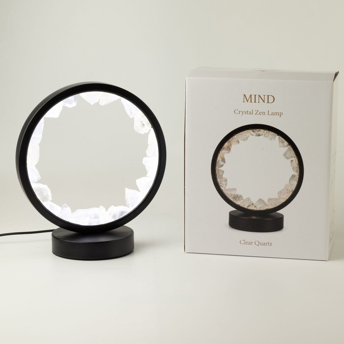 Lámpara con halo de gemas Mente Zen – Cuarzo transparente