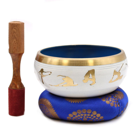 Cuenco tibetano con cojín y maza · Posturas de yoga, 14 cm