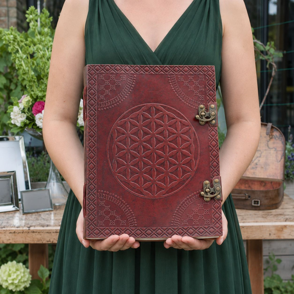 Cuaderno grande de cuero · Flor de la vida