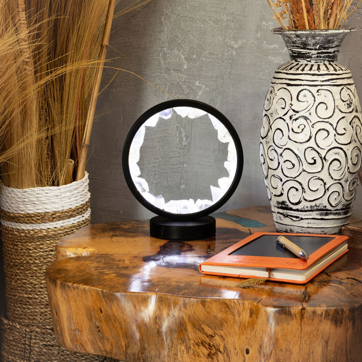 Lámpara con halo de gemas Mente Zen – Cuarzo transparente