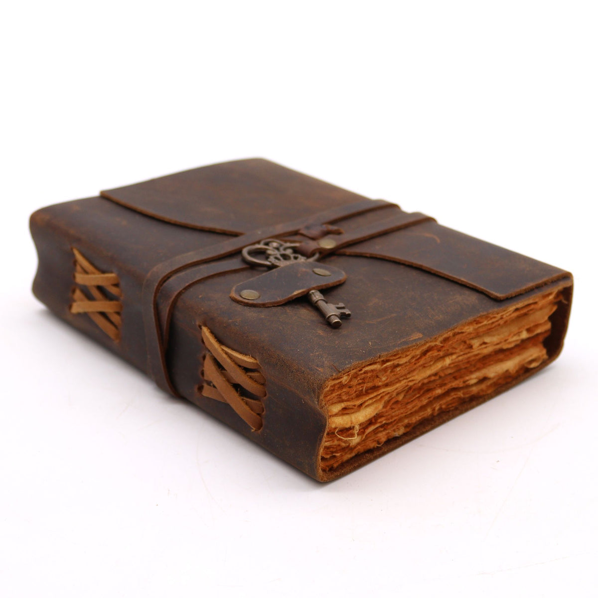 Cuaderno de cuero engrasado con llave