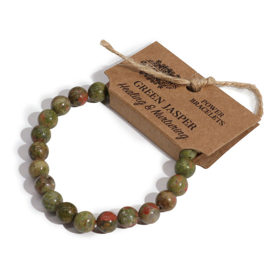 Pulsera de jaspe verde · Cuentas de 8 mm