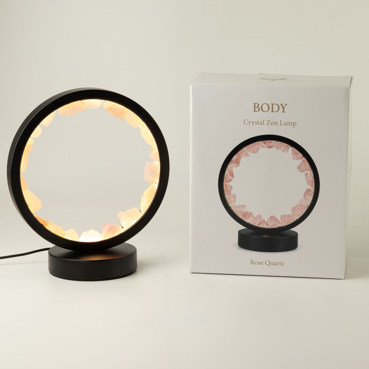 Lámpara con halo de gemas Cuerpo Zen – Cuarzo rosa