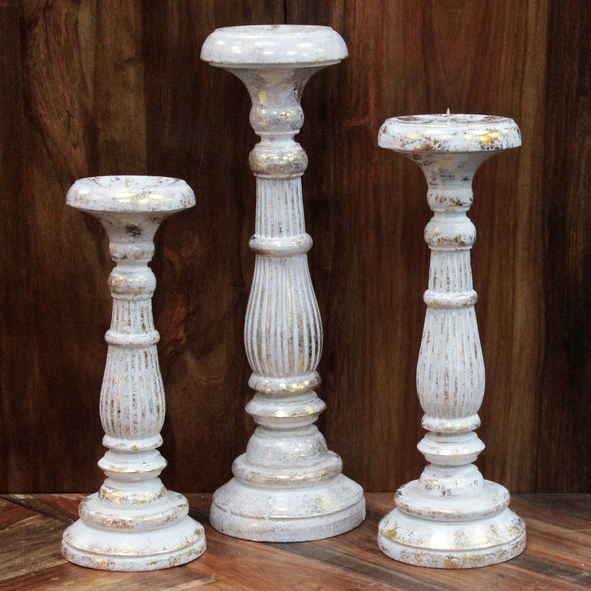 Portavelas de madera · Oro blanco · Mediano