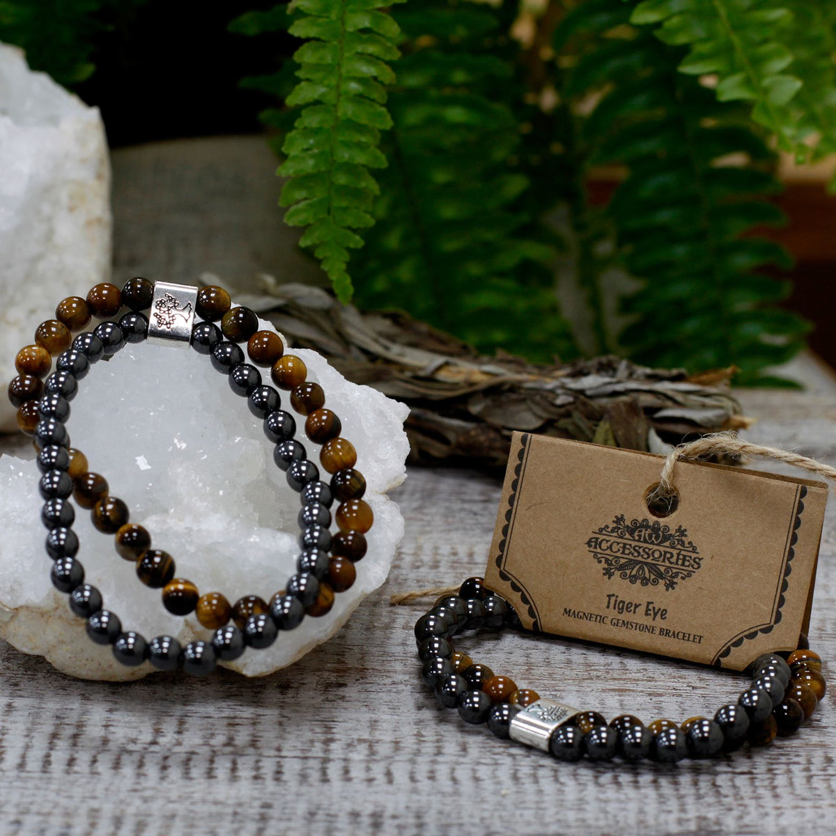 Pulsera de ojo de tigre con cuentas magnéticas