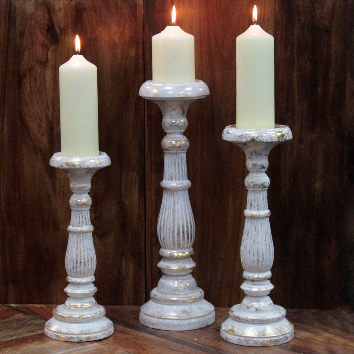 Portavelas de madera · Oro blanco · Mediano