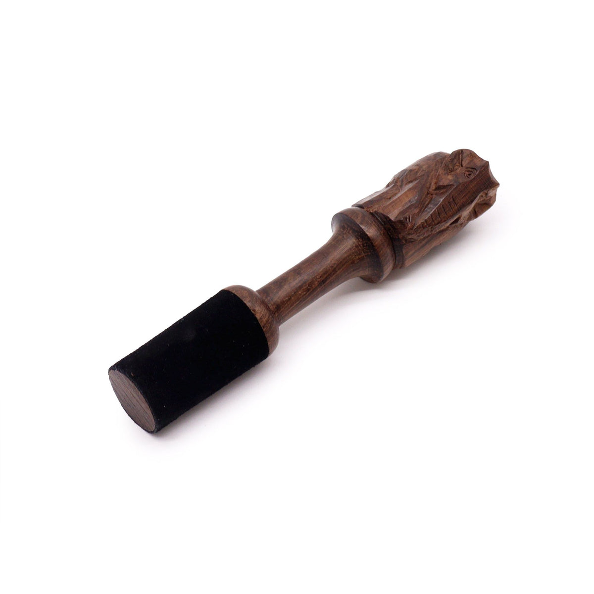 Maza de madera para cuenco tibetano · Elefante tallado · 14 cm