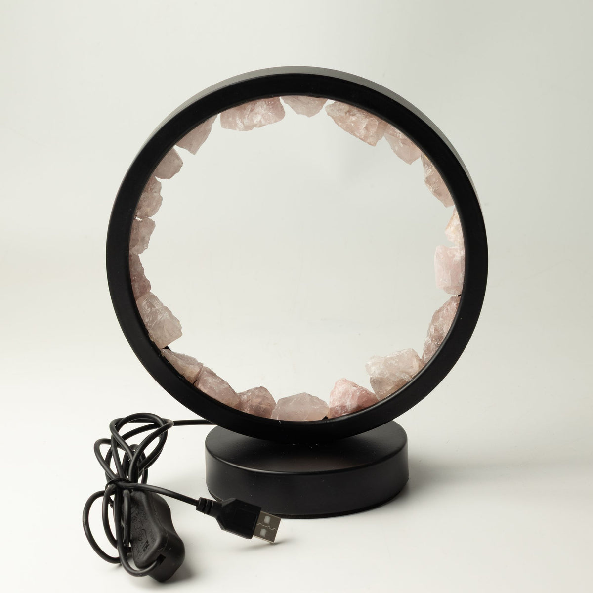 Lámpara con halo de gemas Cuerpo Zen – Cuarzo rosa