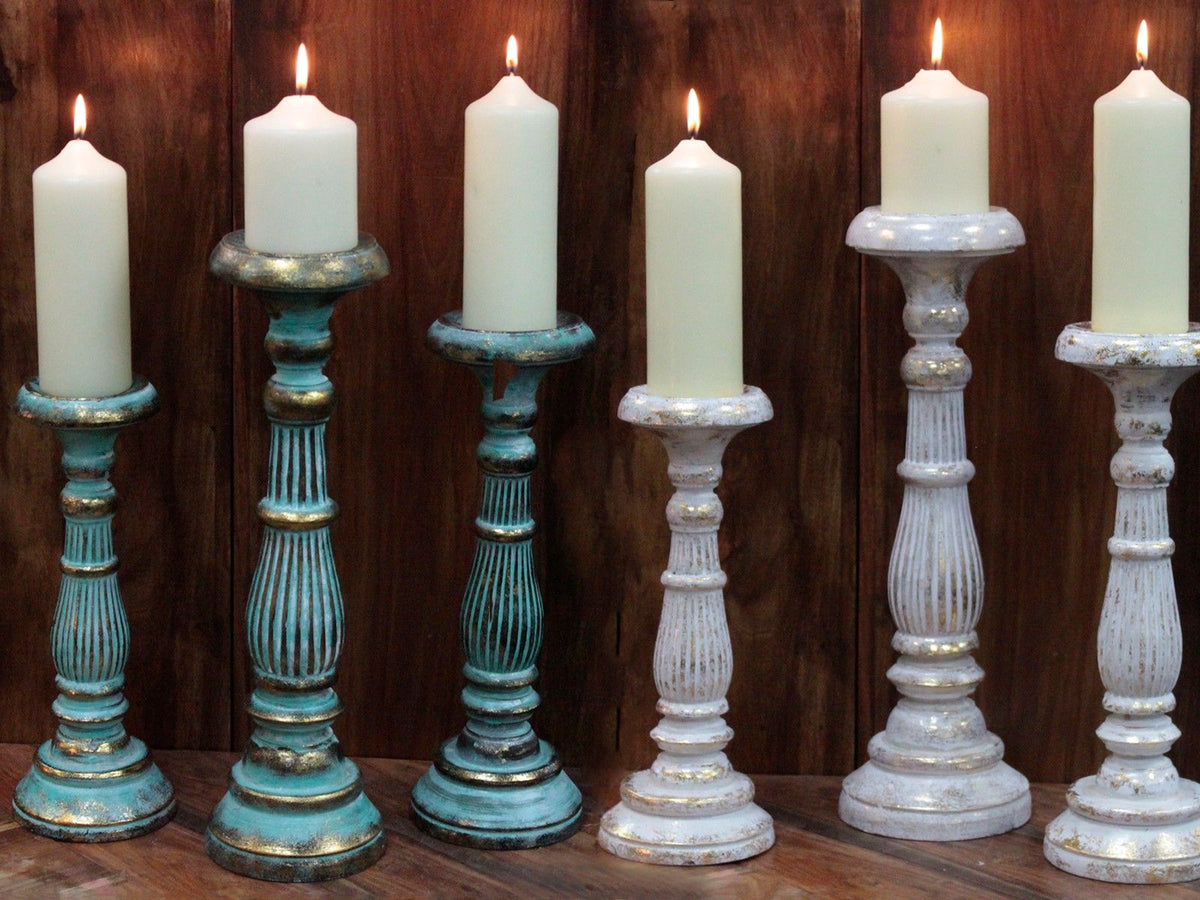 Portavelas de madera · Oro blanco · Mediano