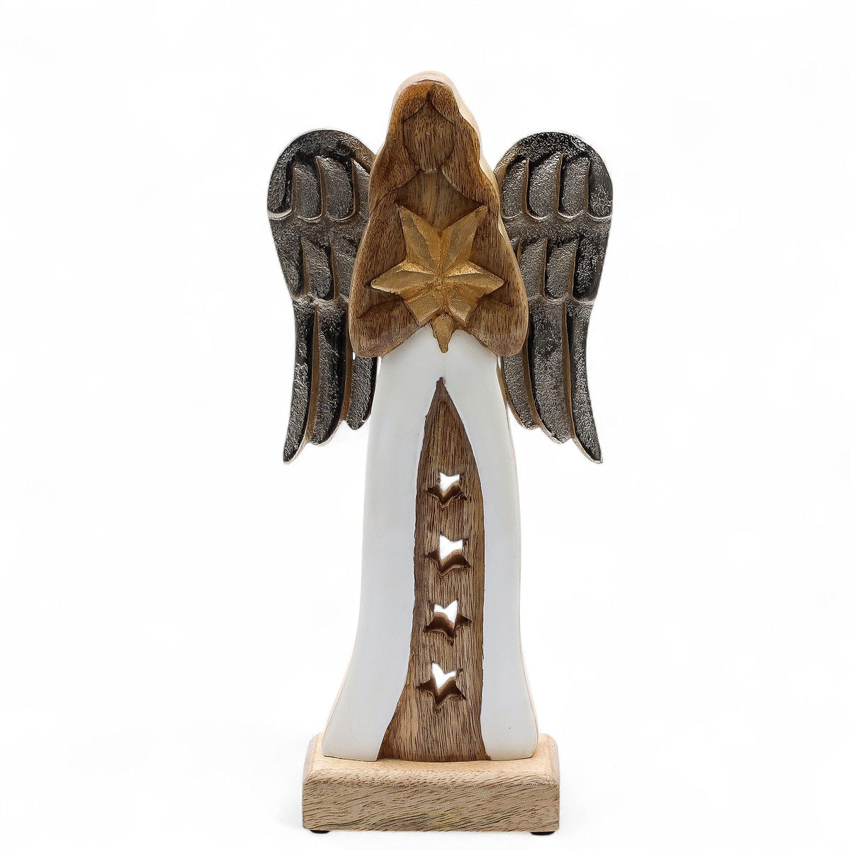 Estrella grande de madera de mango con alas de metal