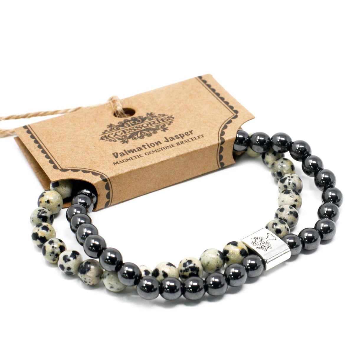 Pulsera de jaspe dálmata con cuentas magnéticas