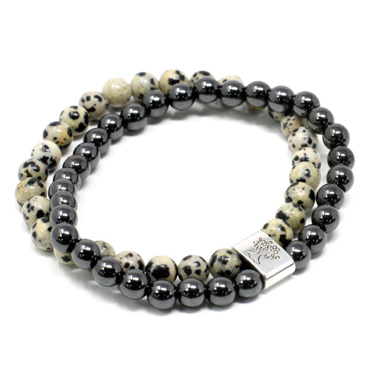 Pulsera de jaspe dálmata con cuentas magnéticas