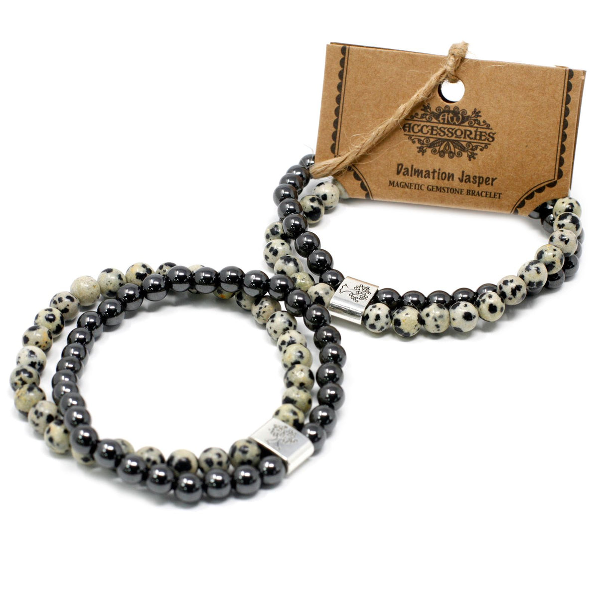 Pulsera de jaspe dálmata con cuentas magnéticas