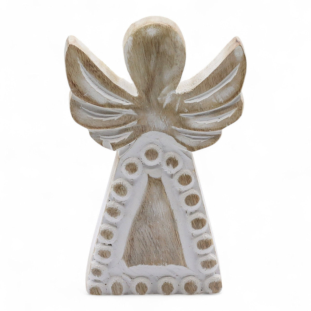 Ángel de madera de mango con acabado blanqueado