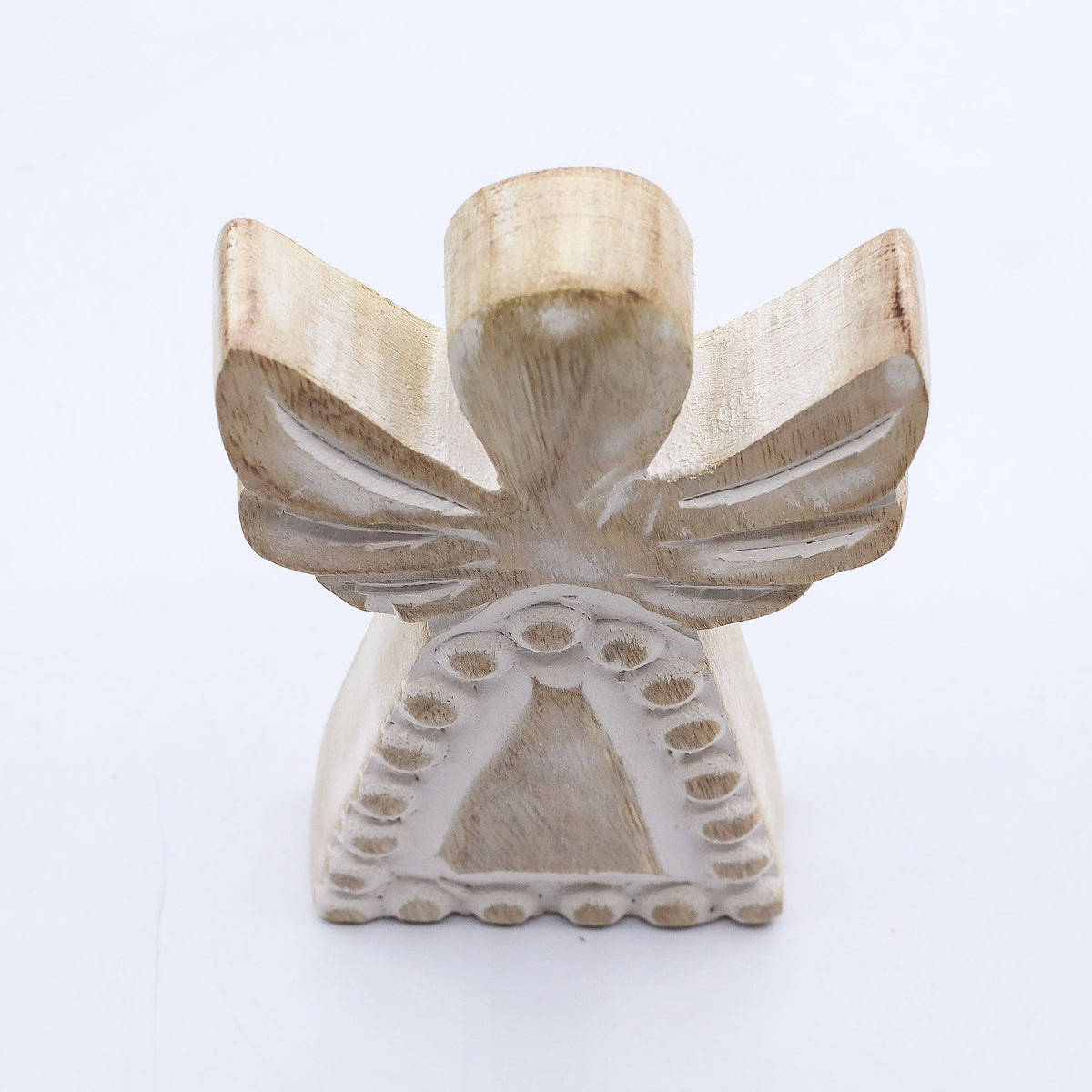 Ángel de madera de mango con acabado blanqueado